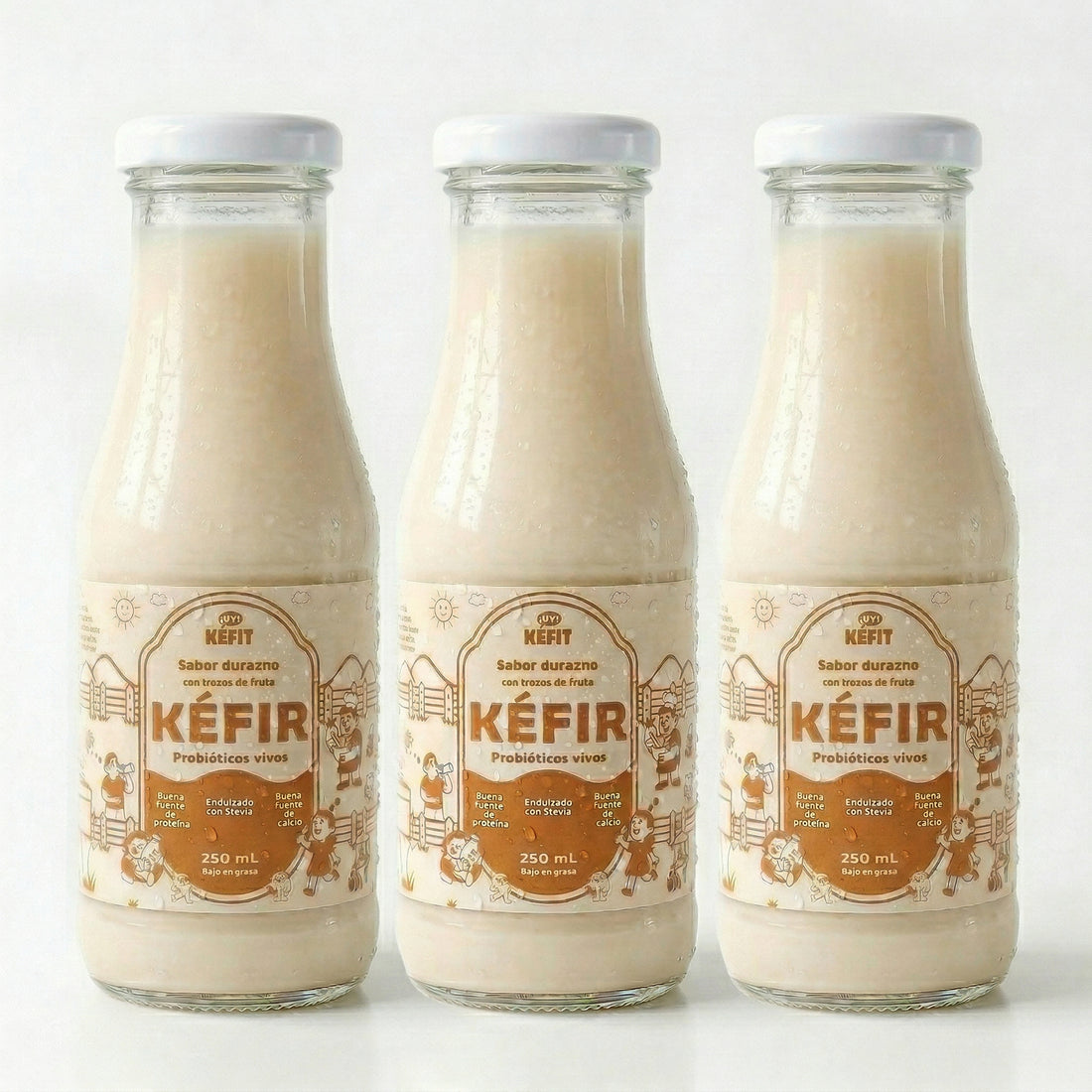 Pack de 3 botellas de kéfir durazno KEFIT 250 ml