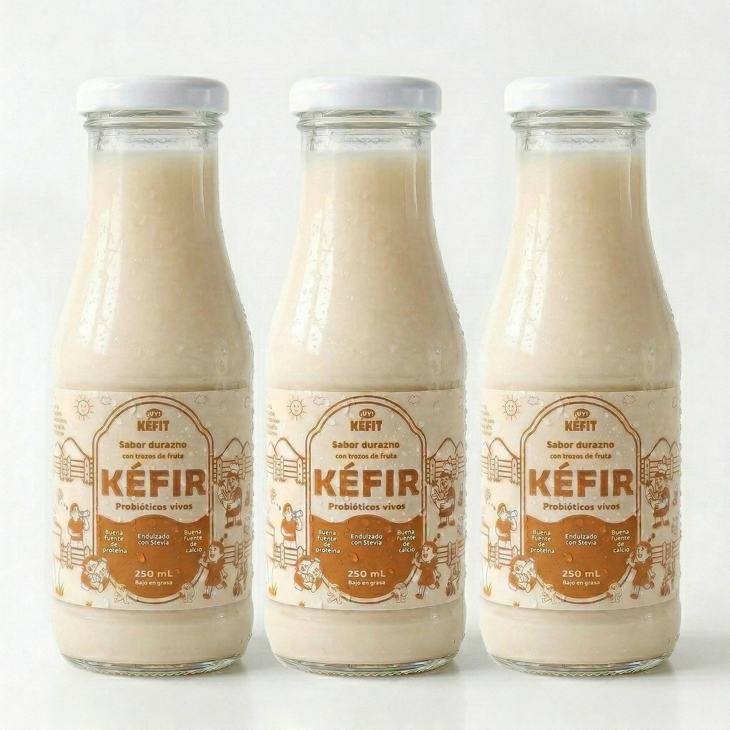 Pack de 3 botellas de kéfir durazno KEFIT 250 ml