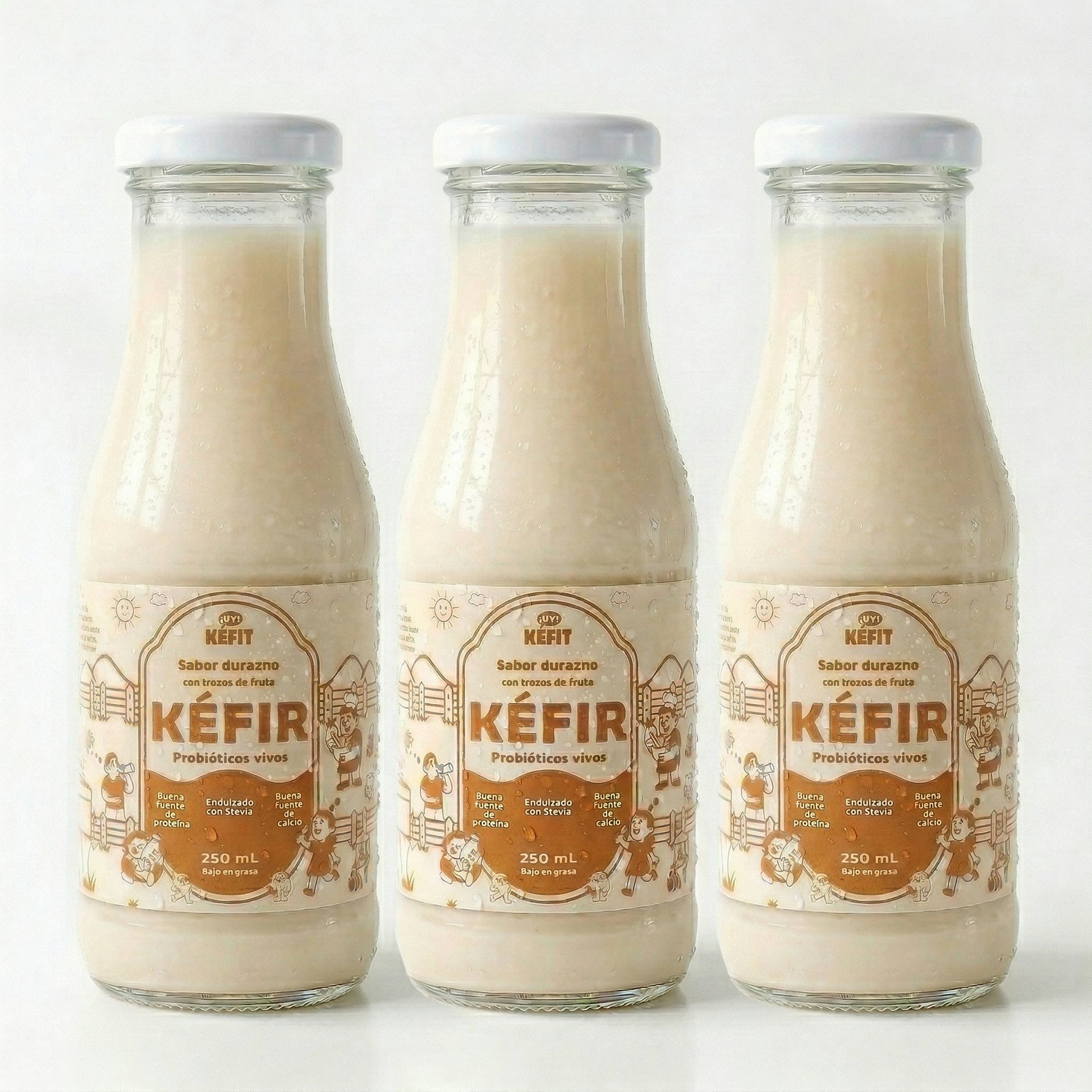 Pack de 3 botellas de kéfir durazno KEFIT 250 ml