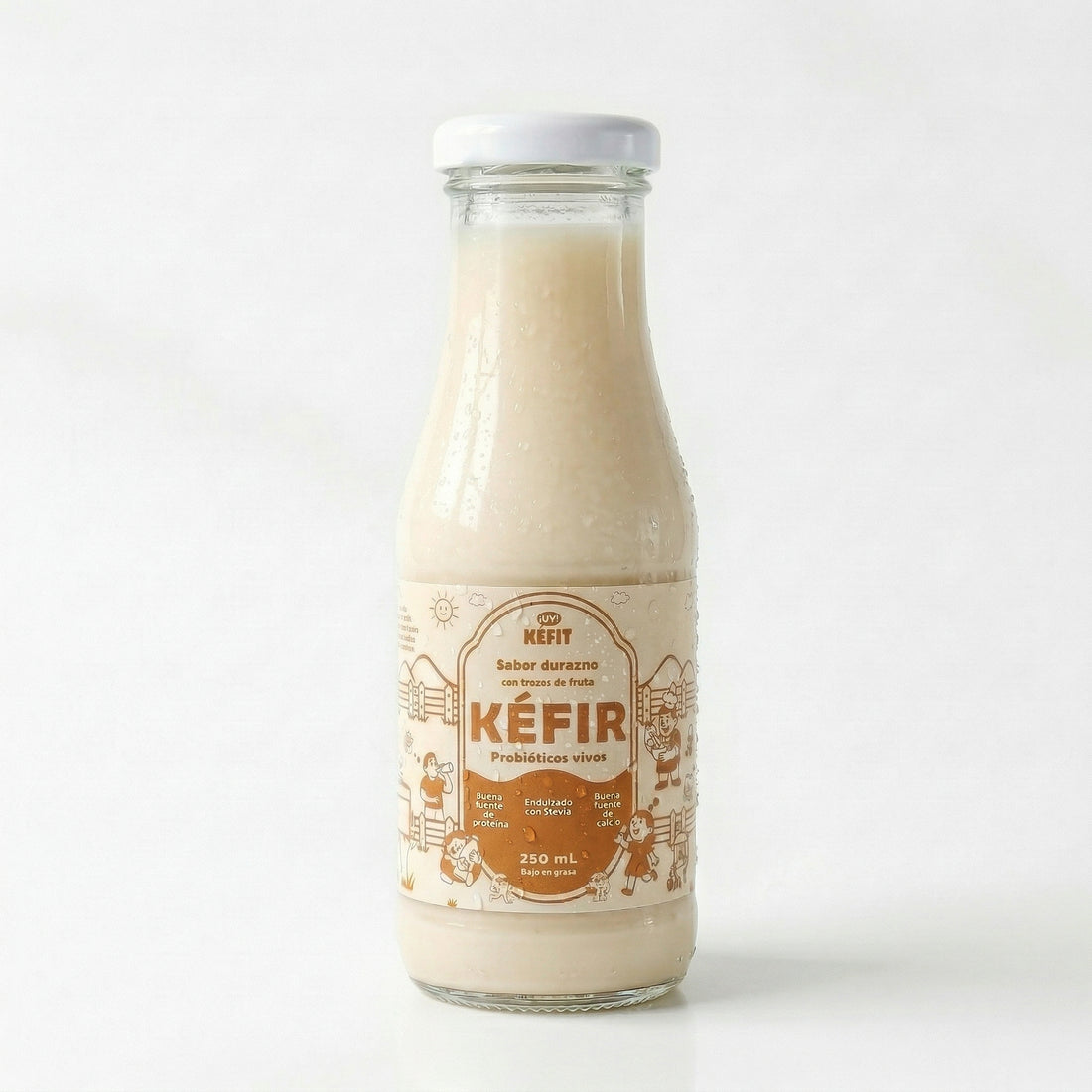 Botella de kéfir sabor durazno KEFIT 250 ml — vista frontal