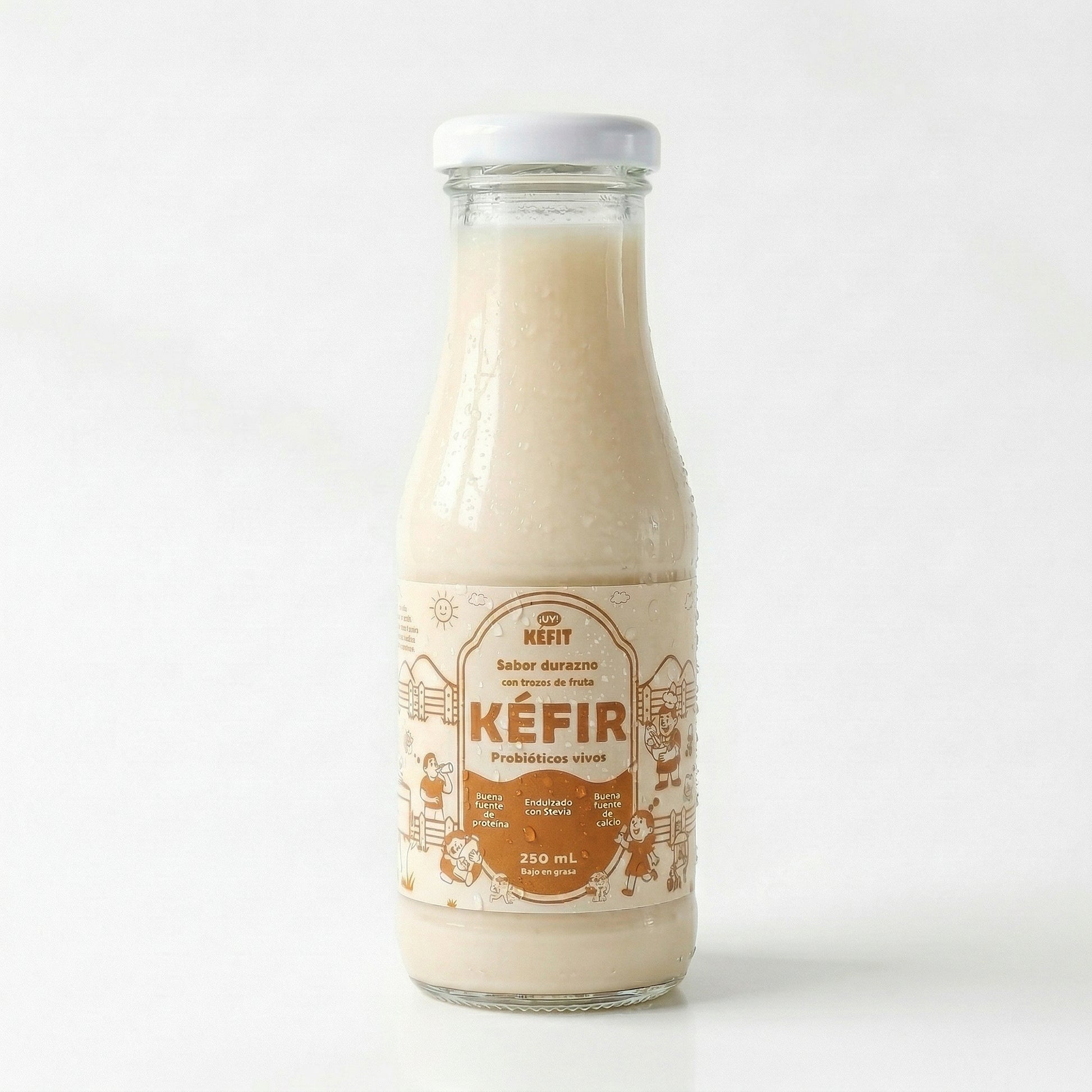 Botella de kéfir sabor durazno KEFIT 250 ml — vista frontal