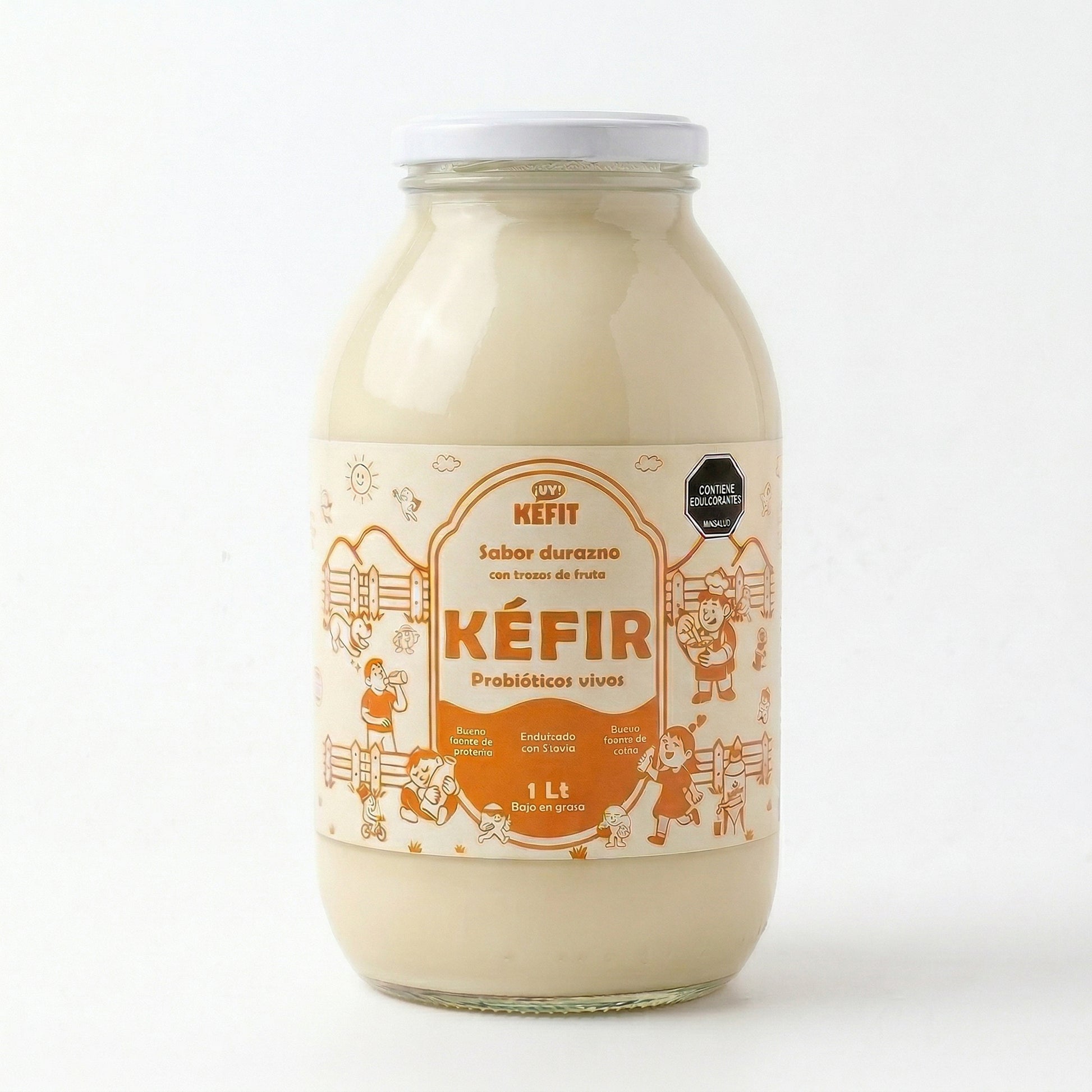Botella de kéfir sabor durazno KEFIT 1 litro con trozos de fruta